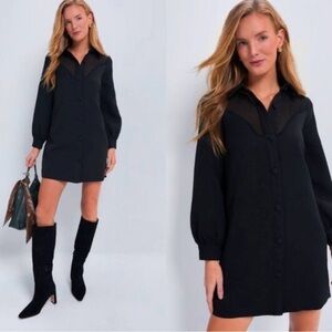 Tuckernuck NEW Black Etta Mesh Collared Long Sleeve Mini Dress Size S